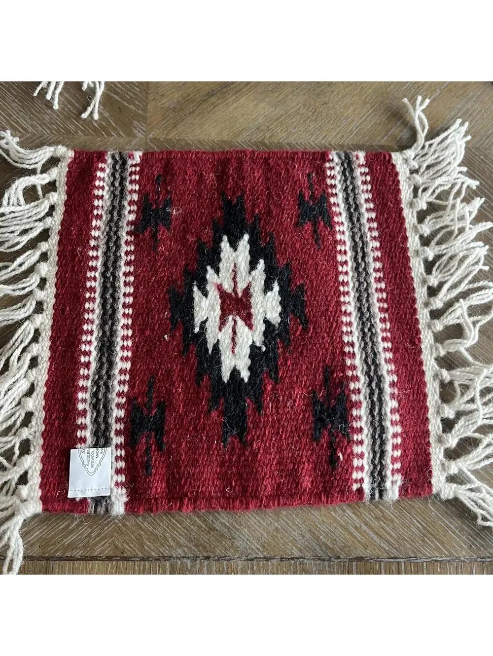 El Paso Blanket Company Woven Table Rug Fringe 90% Wool 15”x 10.5”